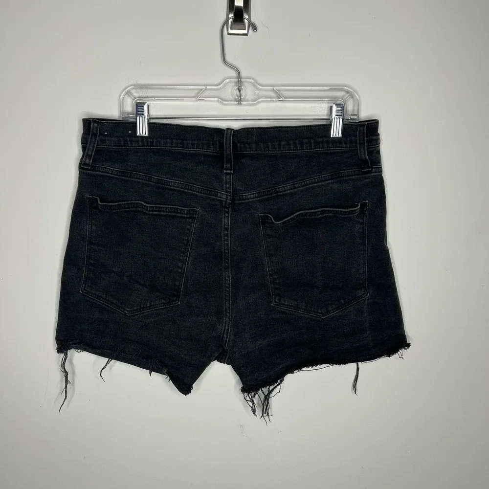 Madewell High Rise Jean Shorts Womens 32‎ Black Cutoff Frayed Stretch Denim